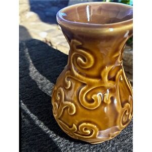 Vintage Raised Relief Pottery Vase Honey Glazed Art Nouveau